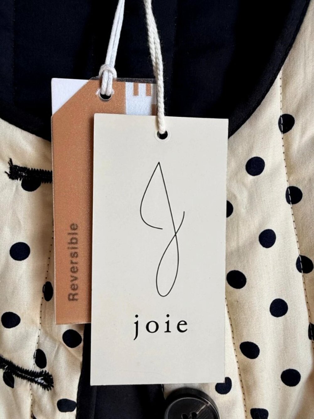 Joie Women's Reversible Quilted Jacket Cream Polka Dot Black Cotton Size S NWT - Picture 12 of 16